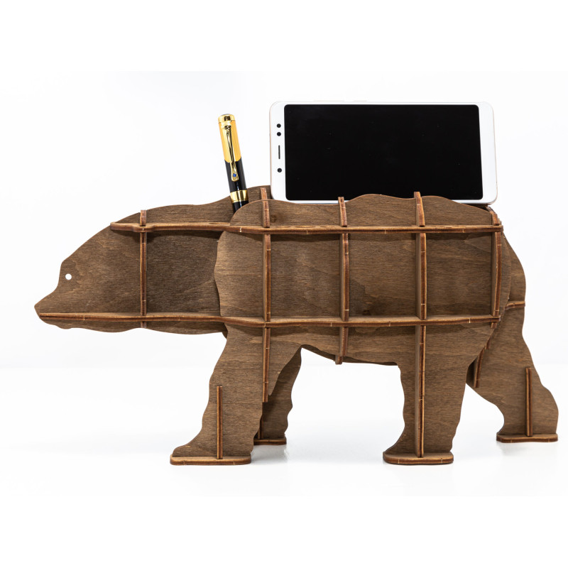 000990 - BEAR (brown) desk organiser - Hobbycity.gr - EWA ECO-WOOD-ART