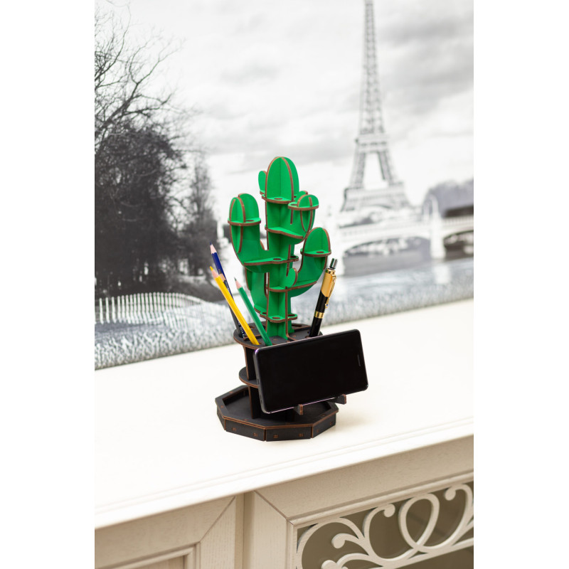 001027 - CACTUS (green) desk organiser - Hobbycity.gr - EWA ECO-WOOD-ART