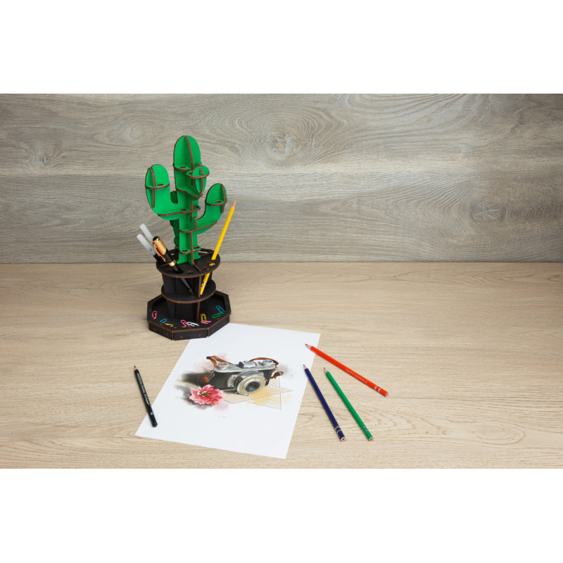 001027 - CACTUS (green) desk organiser - Hobbycity.gr - EWA ECO-WOOD-ART