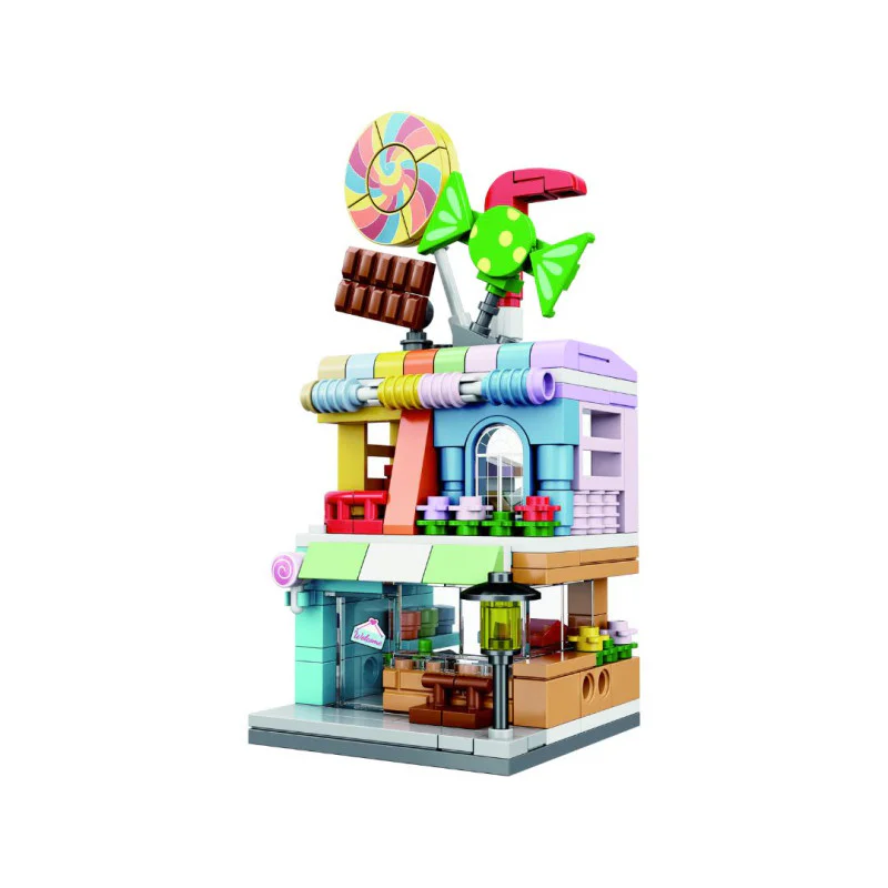 OPEN BRICKS Boutique – Klemmbaustein-Set Für Shopping-Meile | Kompatibel Zu Bekannten Marken | Mit Exklusiven Bedruckten Steinen