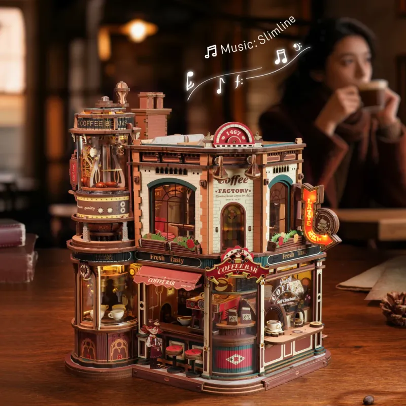 EAB02 - Dream Coffee Factory Music Box Wooden 3D Puzzle - Hobbycity.gr - Rokr