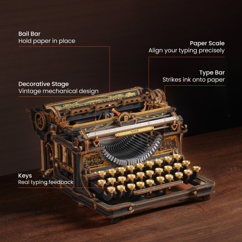 LK703B - Mechanical Typewriter Wooden 3D Puzzle (Classic Version) - Hobbycity.gr - Rokr