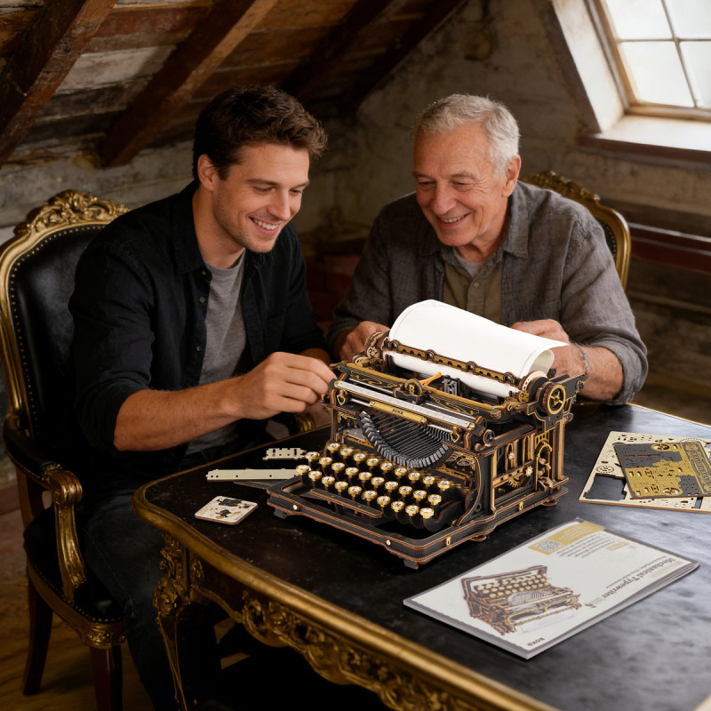 LK703B - Mechanical Typewriter Wooden 3D Puzzle - Hobbycity.gr - Rokr