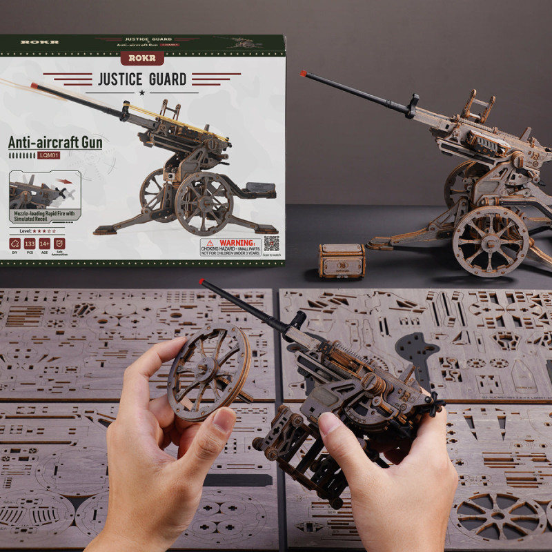 LQM01 - Anti-aircraft Gun Wooden 3D Puzzle - Hobbycity.gr - Rokr