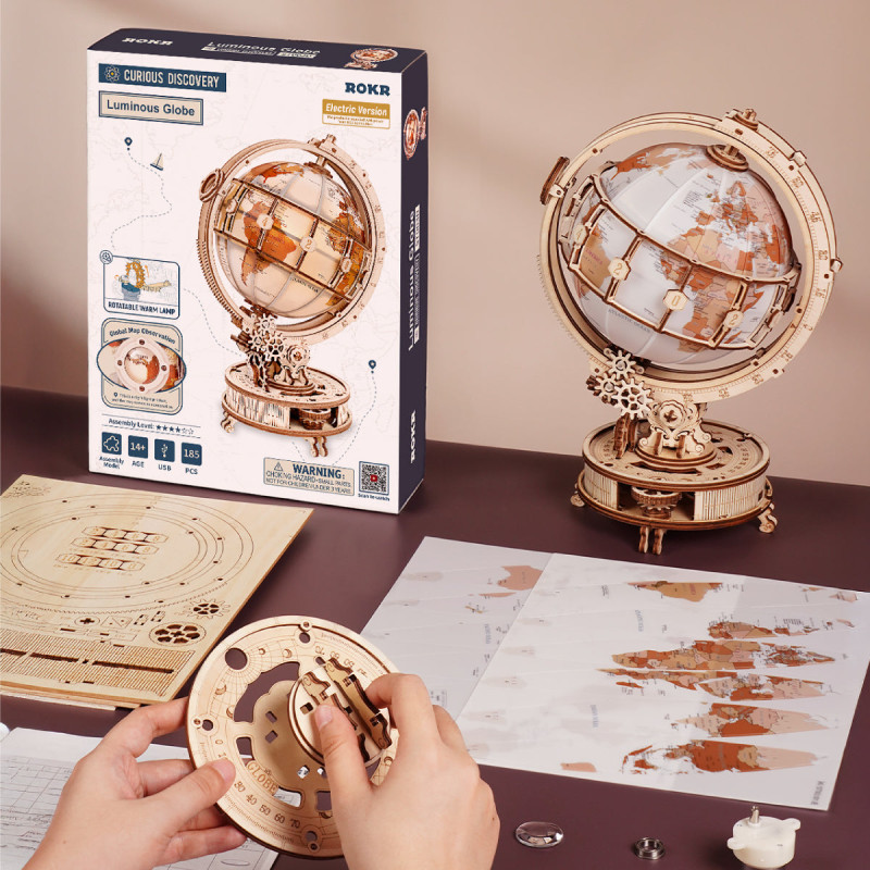 ST003D - Luminous Globe 3D Wooden Puzzle (Electric Version) - Hobbycity.gr - Rokr