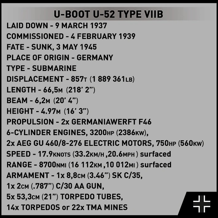4852 - U-Boat U-52 (Type VIIB) - Hobbycity.gr - COBI