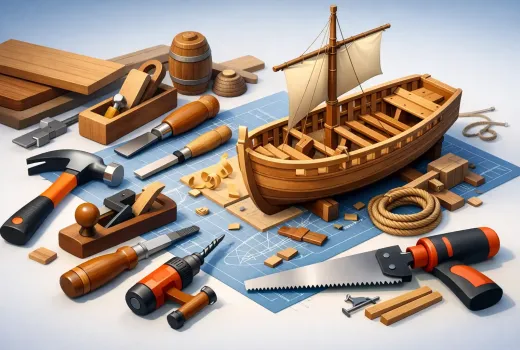 Εργαλεία για κατασκευή ξύλινου πλοίου