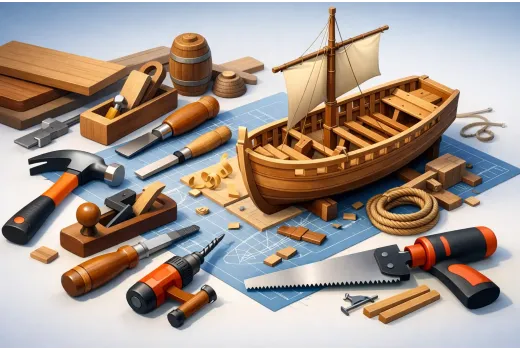 Εργαλεία για κατασκευή ξύλινου πλοίου