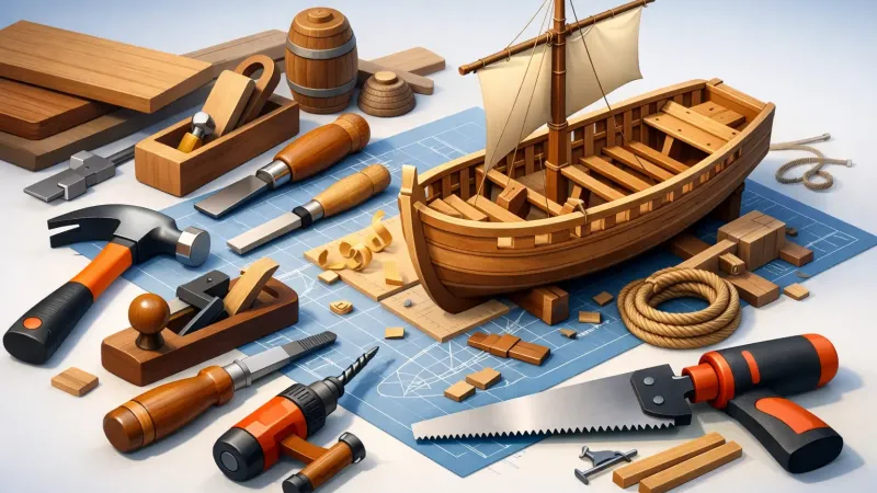 Εργαλεία για κατασκευή ξύλινου πλοίου