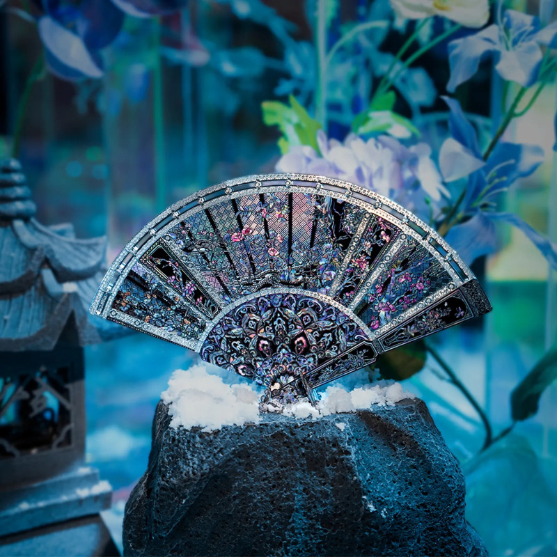 HF004BK - Lone Shadows Mother-of-pearl inlay Folding Fan - Hobbycity.gr - PieceCool