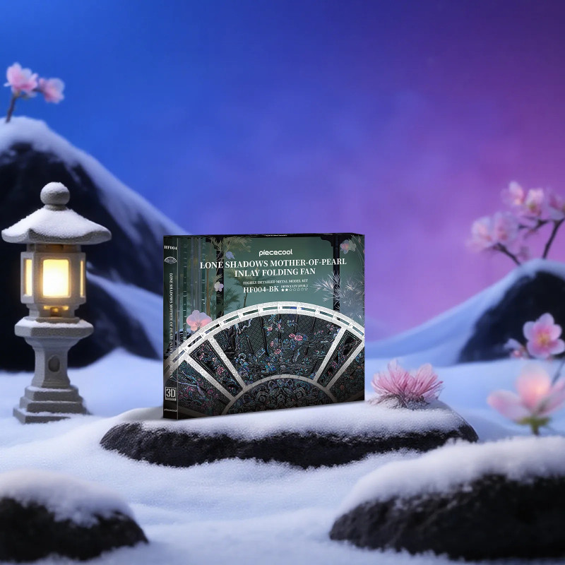 HF004BK - Lone Shadows Mother-of-pearl inlay Folding Fan - Hobbycity.gr - PieceCool