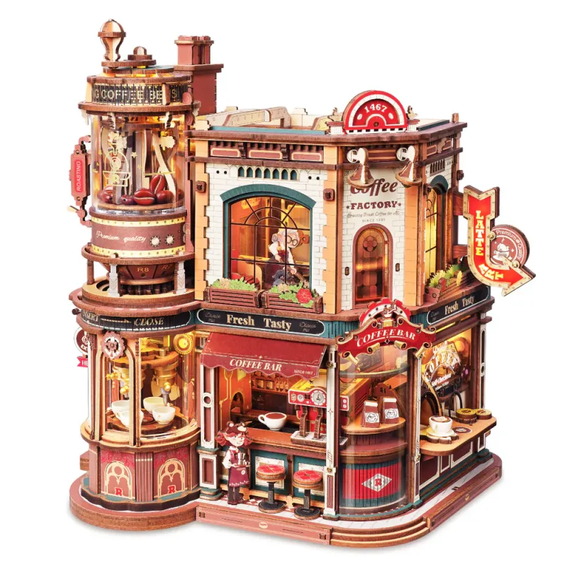 EAB02 - Dream Coffee Factory Music Box Wooden 3D Puzzle - Hobbycity.gr - Rokr