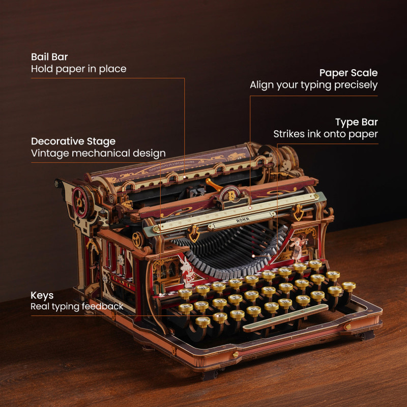 LK703C - Mechanical Typewriter Wooden 3D Puzzle (Magic Version) - Hobbycity.gr - Rokr
