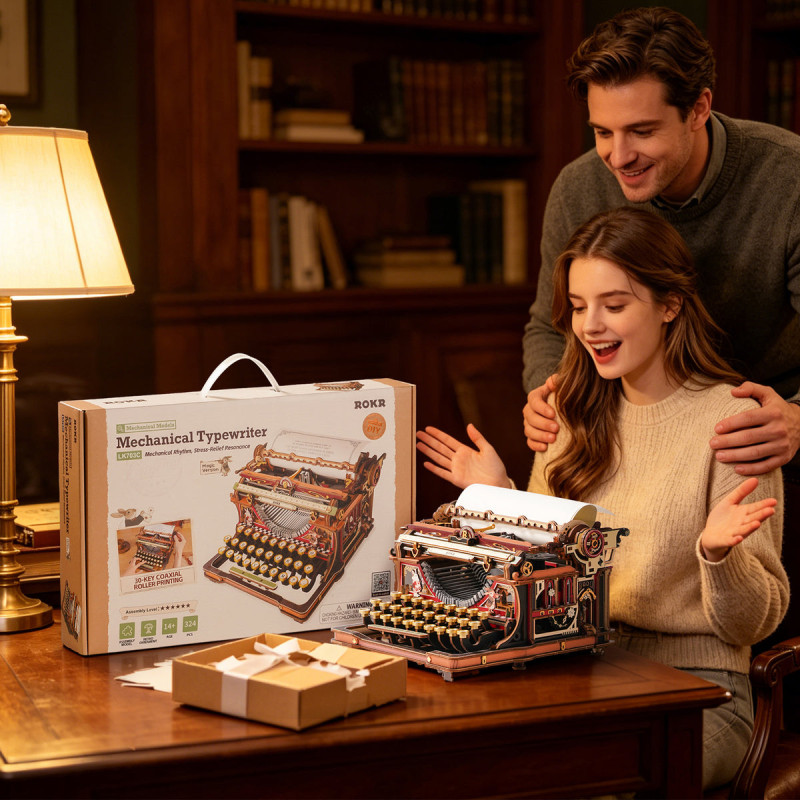 LK703C - Mechanical Typewriter Wooden 3D Puzzle (Magic Version) - Hobbycity.gr - Rokr
